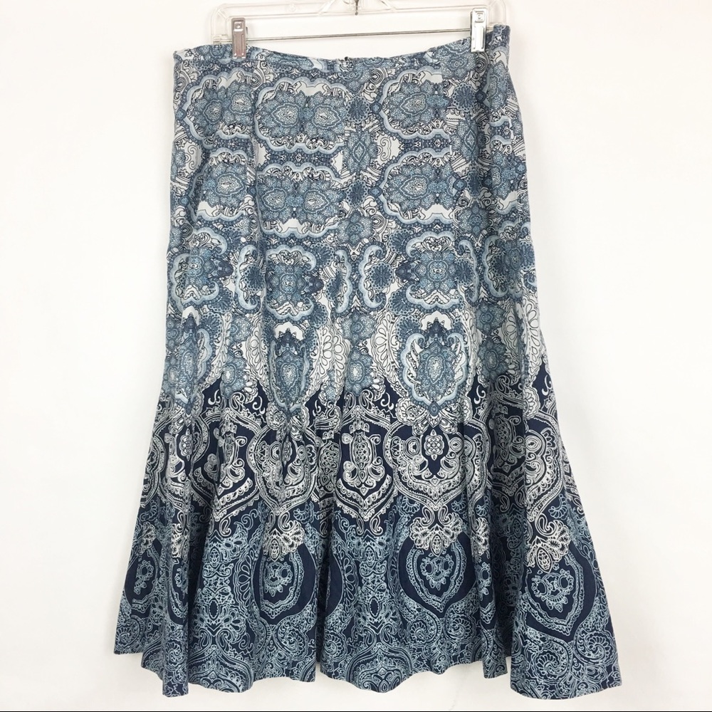 Liz Co Blue Paisley Skirt 34x30 Tag 14